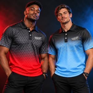 POP-GOLFER – Rockford Fosgate – Checkered Ombre Print Short Sleeve Polo Shirt